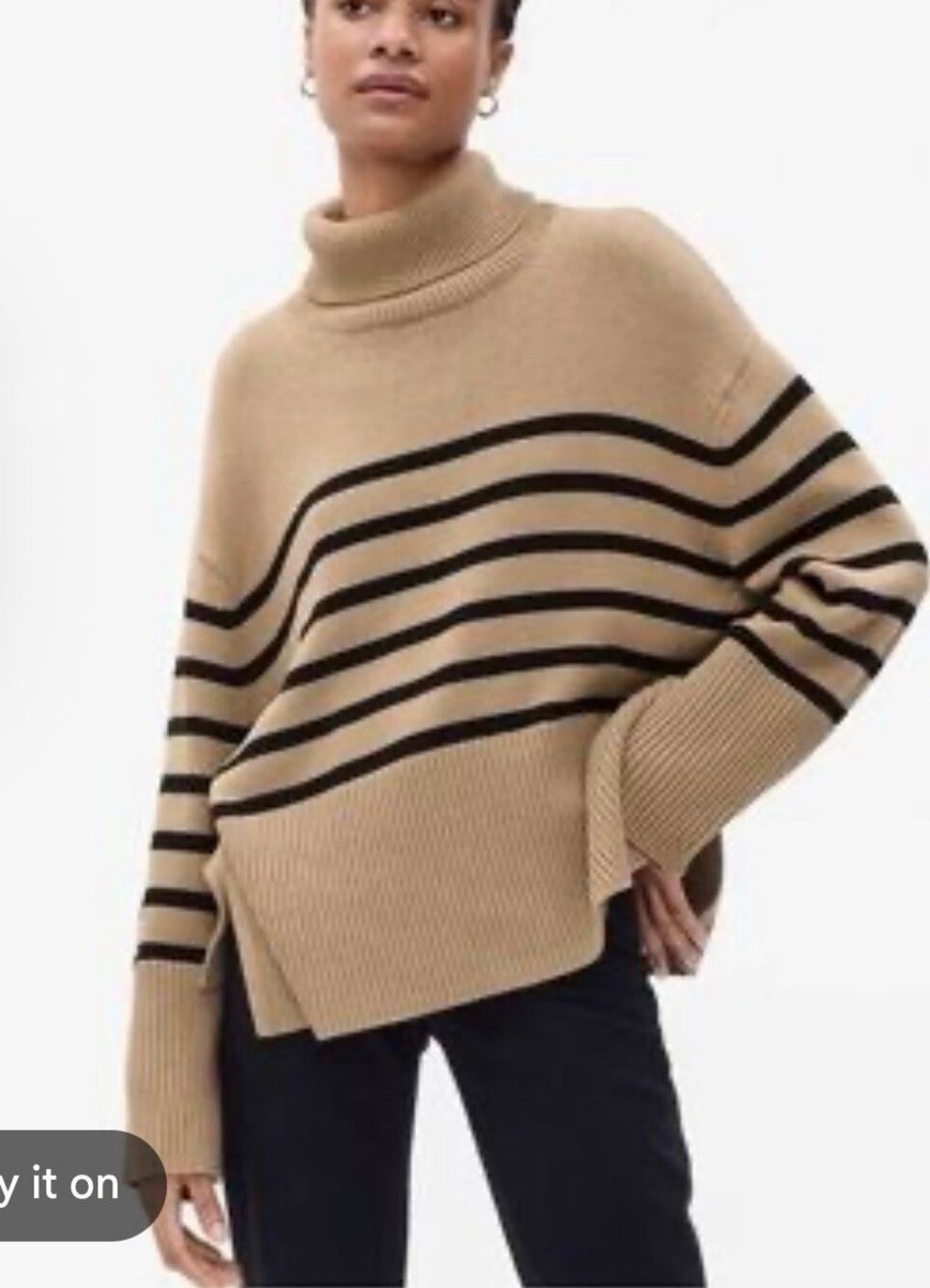Gap Beige striped cotton turtleneck sweater size small